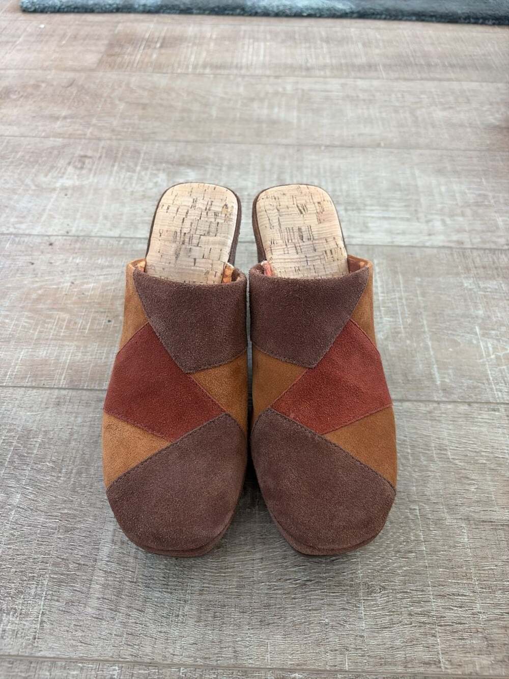 Retro Korks Patchwork Suede Leather Platform Clog Mules size 9